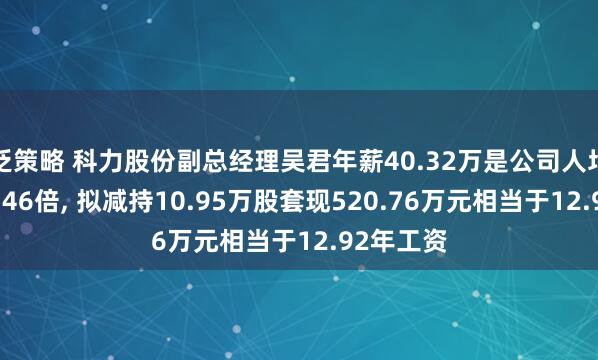 泛策略 科力股份副总经理吴君年薪40.32万是公司人均薪酬的2.46倍, 拟减持10.95万股套现520.76万元相当于12.92年工资